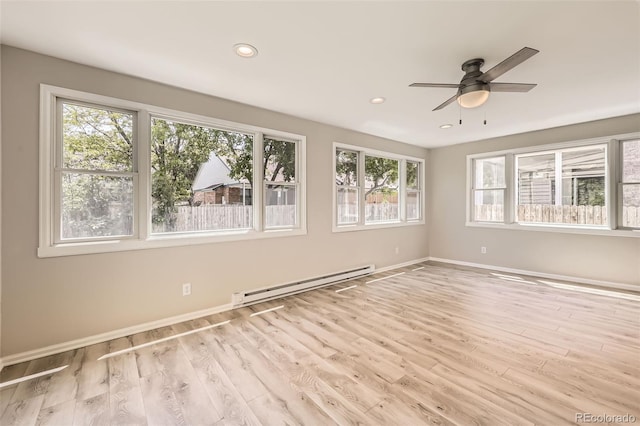 2552 E 126th Way, Thornton, CO 80241 - empty room with a baseboard radiator, a ceiling fan, baseboards, wood finished floors, and recessed lighting
