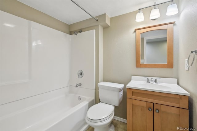 full bath featuring vanity, toilet, and  shower combination