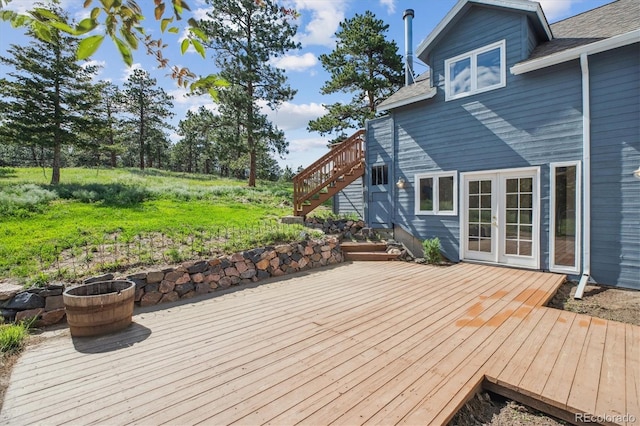 5939 S Skyline Dr, Evergreen, CO 80439 - wooden deck featuring stairway and french doors