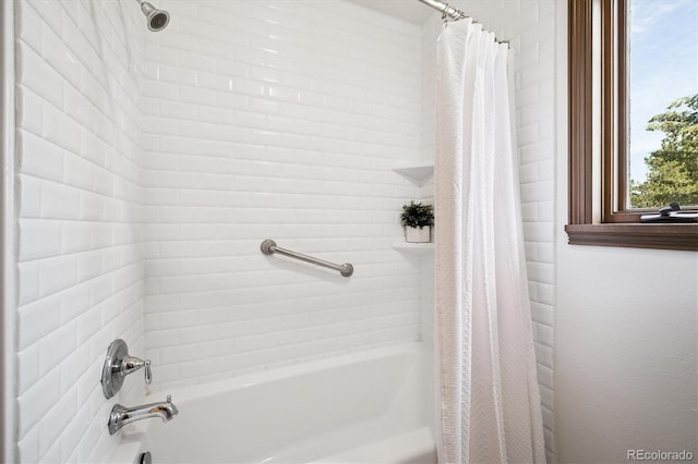 5939 S Skyline Dr, Evergreen, CO 80439 - bathroom featuring shower / bathtub combination with curtain