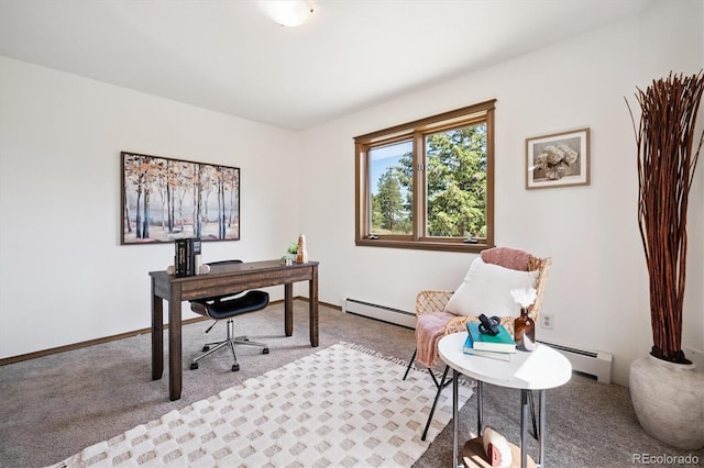 5939 S Skyline Dr, Evergreen, CO 80439 - office area featuring baseboard heating and light carpet