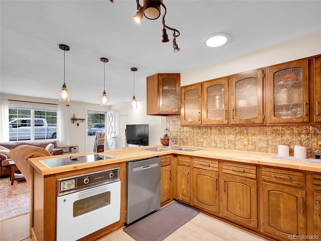 194 Tincup Ter, Bailey, CO 80421 - kitchen featuring stainless steel dishwasher, white oven, electric cooktop, a peninsula, and open floor plan