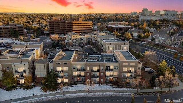 view of aerial view at dusk