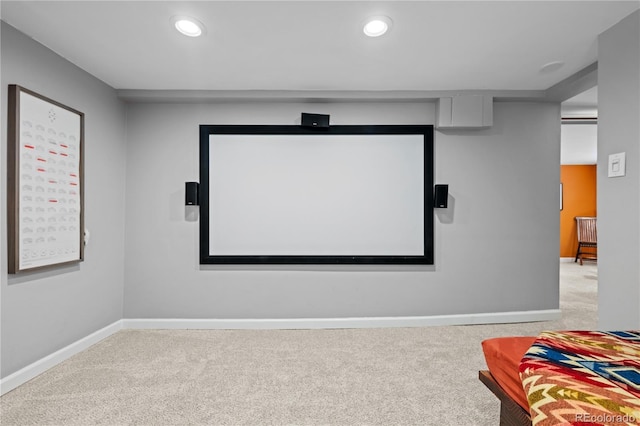 cinema room with carpet flooring, baseboards, and recessed lighting
