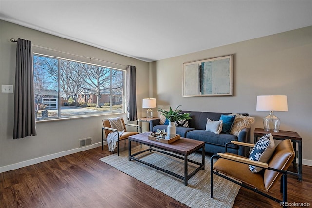 living room featuring dark hardwood / wood-style floors