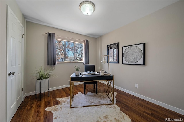 home office featuring dark hardwood / wood-style flooring