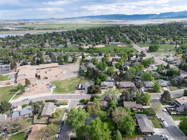 7695 S Harlan St, Littleton, CO 80128 - aerial overview of property's location featuring mountains and nearby suburban area