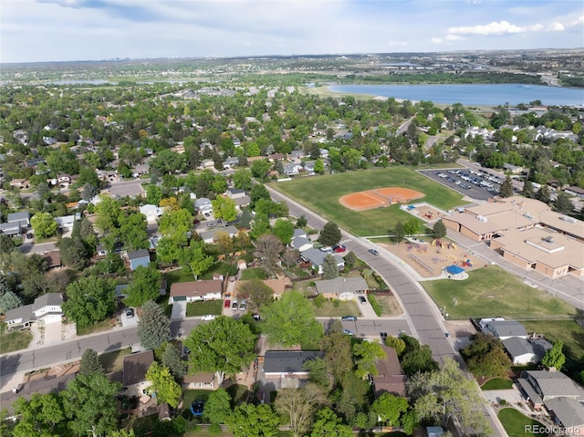 7695 S Harlan St, Littleton, CO 80128 - aerial overview of property's location with a nearby body of water and nearby suburban area