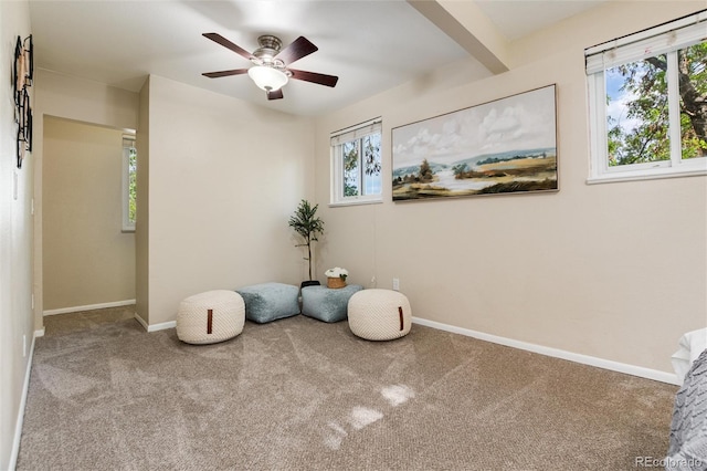 7695 S Harlan St, Littleton, CO 80128 - sitting room with carpet flooring, a ceiling fan, and baseboards