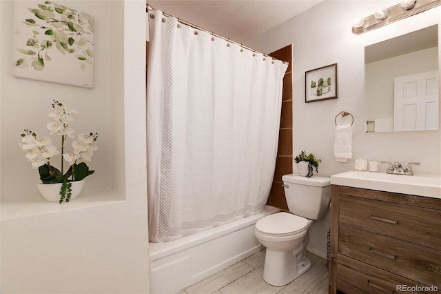 7695 S Harlan St, Littleton, CO 80128 - bathroom featuring vanity, toilet, and shower / bathtub combination with curtain