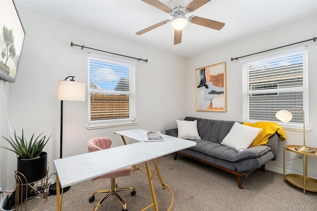 office featuring ceiling fan and carpet