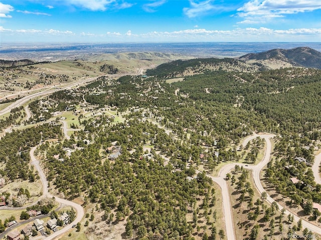 birds eye view of property featuring a mountain view