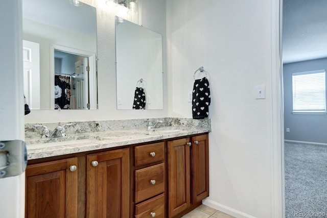 7329 Arco Iris Ln, Castle Pines, CO 80108 - full bath featuring double vanity and baseboards