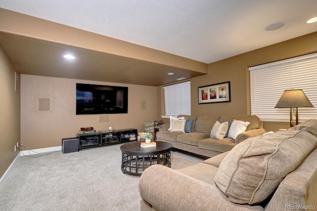 7329 Arco Iris Ln, Castle Pines, CO 80108 - carpeted living area featuring baseboards and recessed lighting