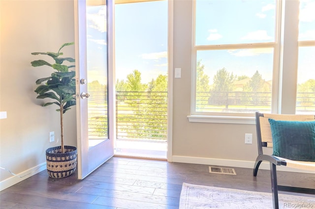 15738 E Broncos Pl, Englewood, CO 80112 - doorway to outside with dark wood-type flooring and baseboards