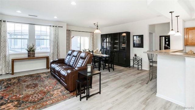 living room with light hardwood / wood-style flooring