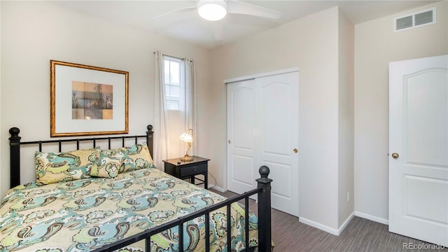 bedroom with a closet and ceiling fan