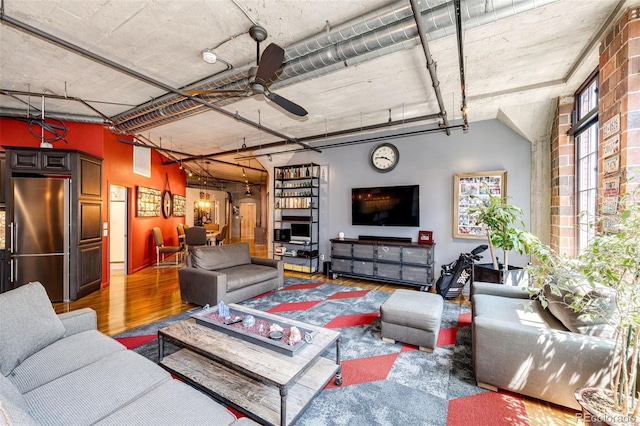1863 Wazee St Unit 4B, Denver, CO 80202 - living area with wood finished floors and ceiling fan