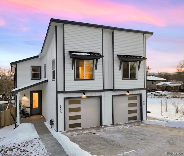 contemporary home featuring a garage