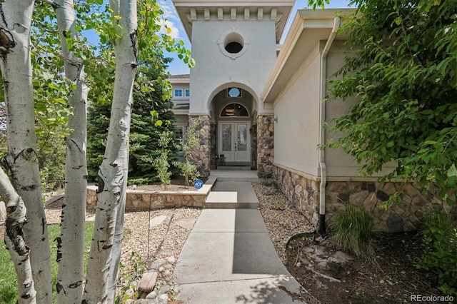 5665 Vistancia Ct, Parker, CO 80134 - entrance to property with stone siding and french doors