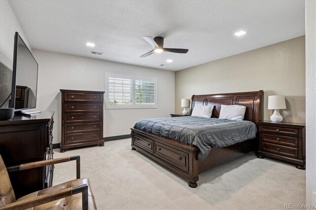 5665 Vistancia Ct, Parker, CO 80134 - bedroom with light colored carpet, a ceiling fan, and recessed lighting