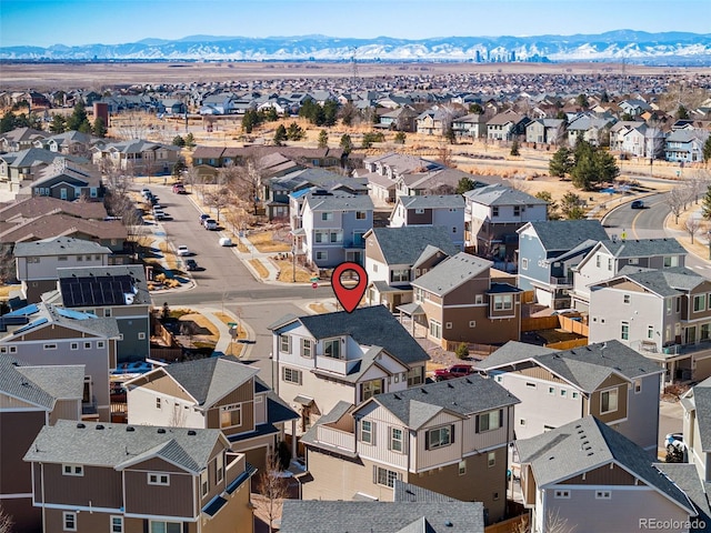 aerial view with a residential view and a mountain view