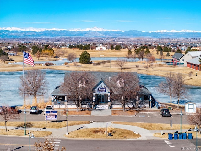 drone / aerial view with a mountain view