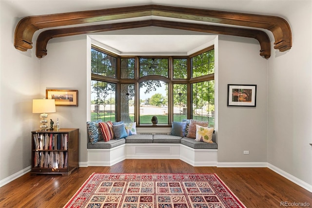 unfurnished room featuring baseboards and dark wood-style flooring