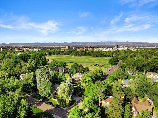 bird's eye view featuring a residential view and a mountain view