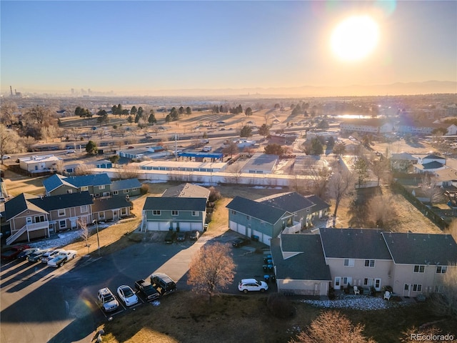 view of aerial view at dusk