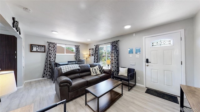 living room with light hardwood / wood-style flooring