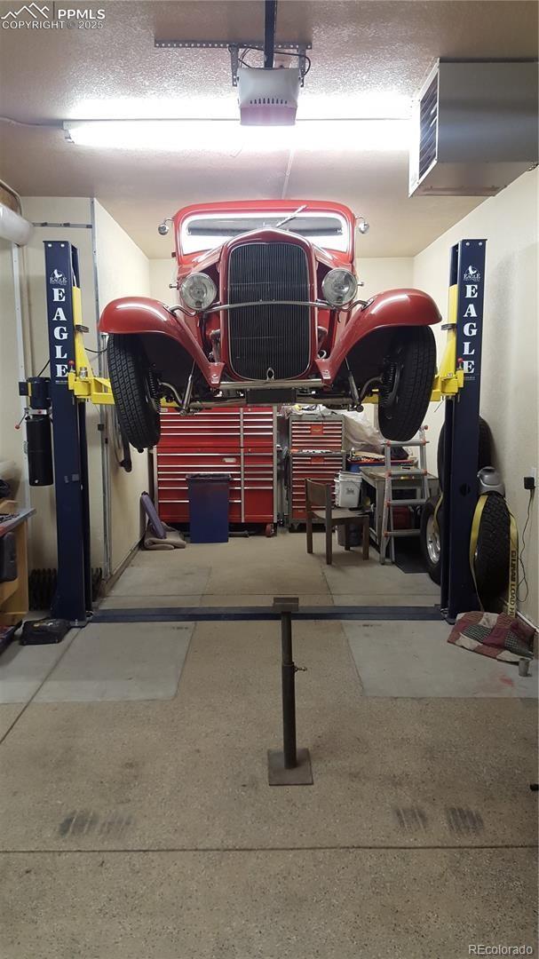 garage with a garage door opener