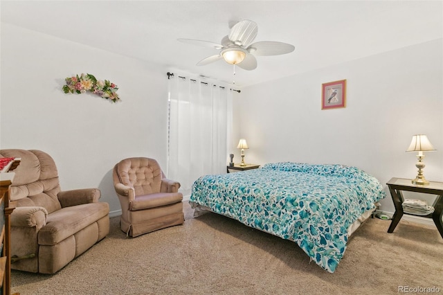 bedroom featuring a ceiling fan and carpet floors