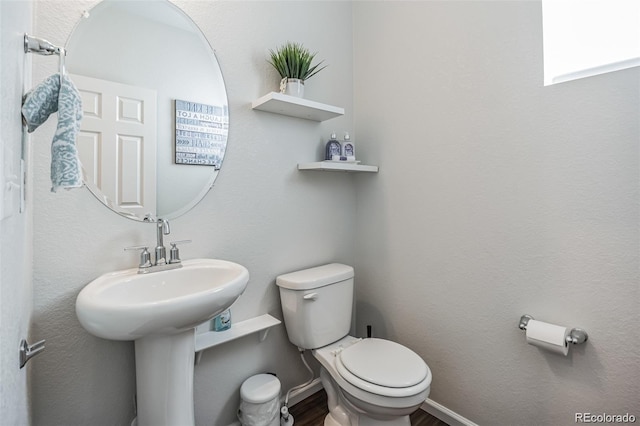 bathroom with wood-type flooring and toilet