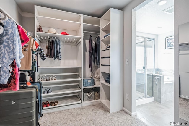 spacious closet with light carpet