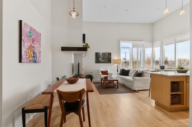 1438 Little Raven St Unit 407, Denver, CO 80202 - living area with a towering ceiling and light wood finished floors