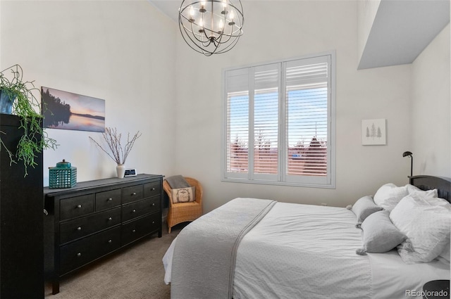 1438 Little Raven St Unit 407, Denver, CO 80202 - carpeted bedroom featuring a chandelier and a towering ceiling