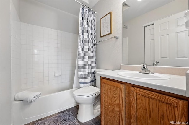 10010 E Gunnison Pl Unit 707, Aurora, CO 80247 - full bath with wood finished floors, vanity, shower / bath combination with curtain, and toilet