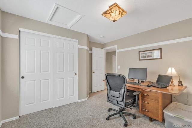 10877 W 55th Ln, Arvada, CO 80002 - carpeted office with baseboards and attic access