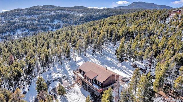 bird's eye view featuring a mountain view and a forest view