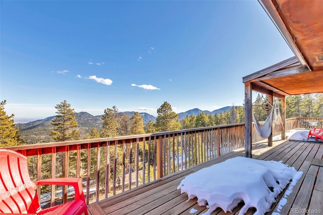 deck with a mountain view