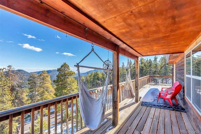 deck with a mountain view