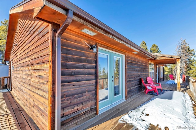 wooden terrace with french doors