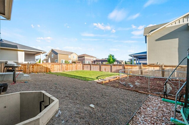 3074 Kestrel St, Brighton, CO 80601 - fenced backyard featuring a residential view and a vegetable garden