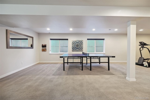 office area featuring light colored carpet