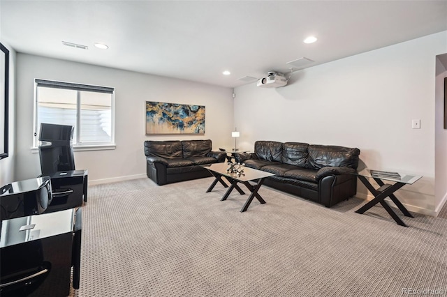 living room with light carpet