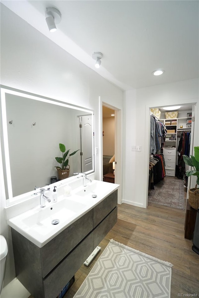 bathroom featuring vanity and wood-type flooring