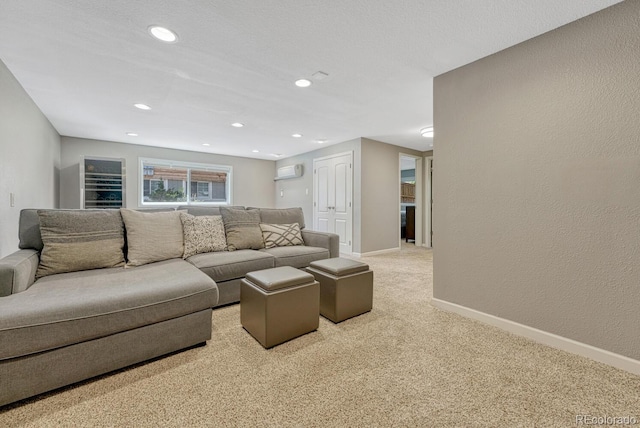 5071 S Boston St, Greenwood Village, CO 80111 - living room with light colored carpet, baseboards, a wall mounted air conditioner, and recessed lighting