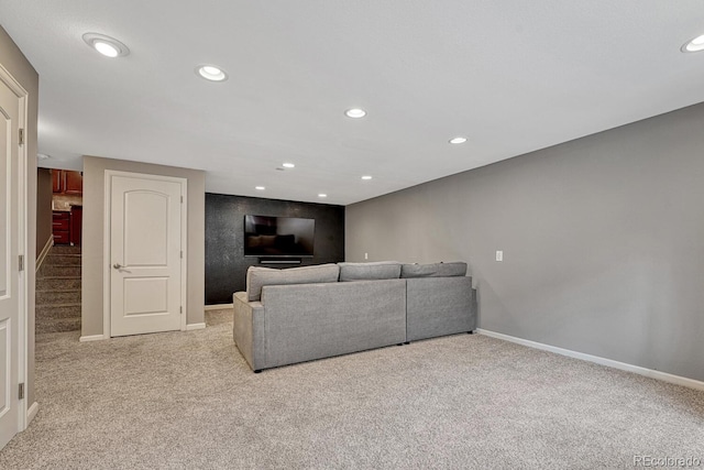 5071 S Boston St, Greenwood Village, CO 80111 - living room featuring light carpet, recessed lighting, and baseboards