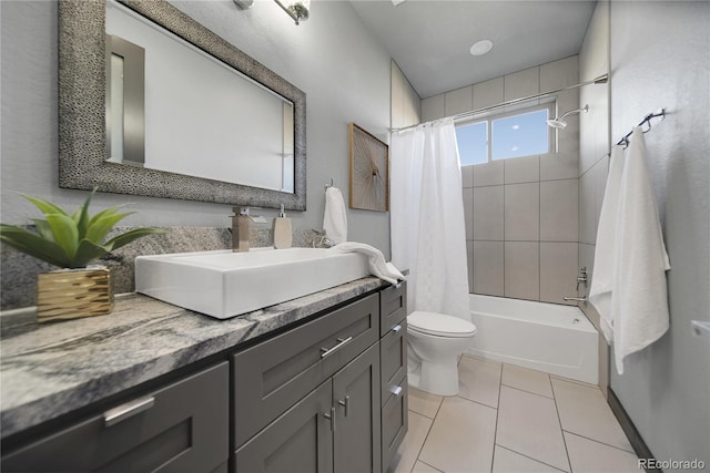 11680 Imboden Rd, Hudson, CO 80642 - full bathroom featuring vanity, shower / tub combo with curtain, and tile patterned flooring